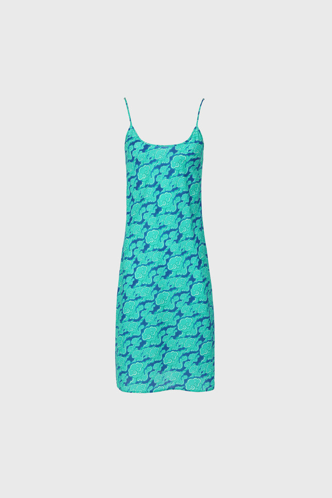 midi cotton slip dress Edo Cotton Slip Dress in Kumo Teal Print Small
